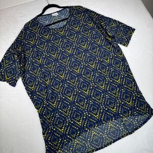 LuLaRoe XL Blue‎ Yellow Dot Print Tunic Top Shirt Women's